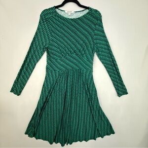 Boden Dress Women's 10R Green Patterned Long Sleeve Fit and Flare